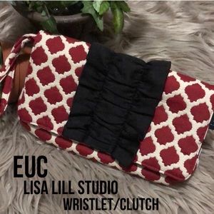 Cloth Quilted Clutch/Wristlet-EUC-Lisa Lill Studio Bag-Red/Black/Cream